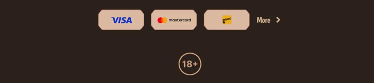 Stone Vegas Casino payment section showing Visa, Mastercard, and Paysafecard icons with 18+ age restriction badge on dark background